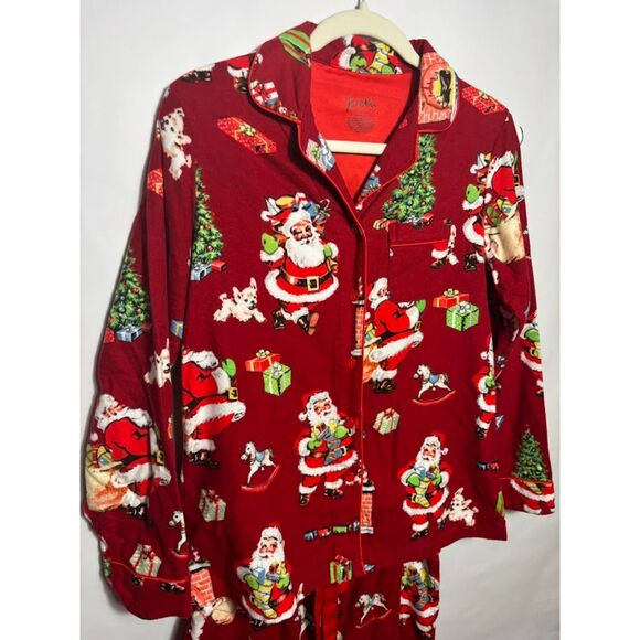 Nick & Nora Pajamas Women's Size XS Red Santa Retro Christmas Flannel Holiday - Picture 2 of 3